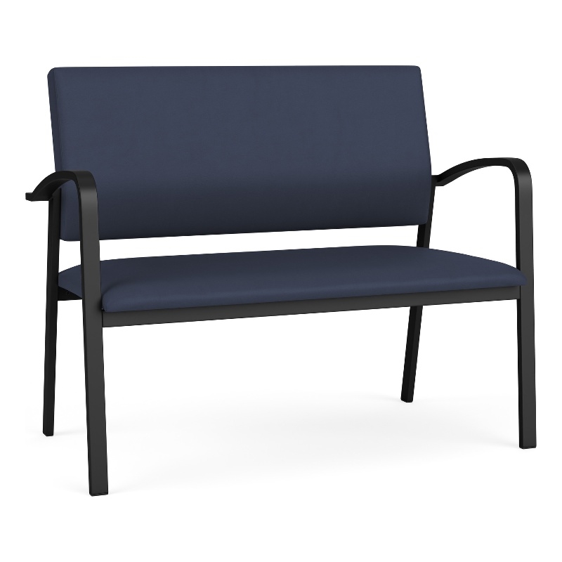 Newport Reception Waiting Room Healthcare 2-Seat Loveseat / Black Steel / Blue