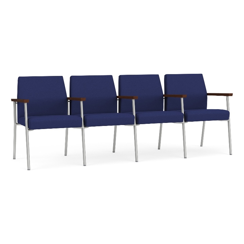 Mystic Reception Waiting Room 4-Seat Tandem Seating / Silver Steel / Blue