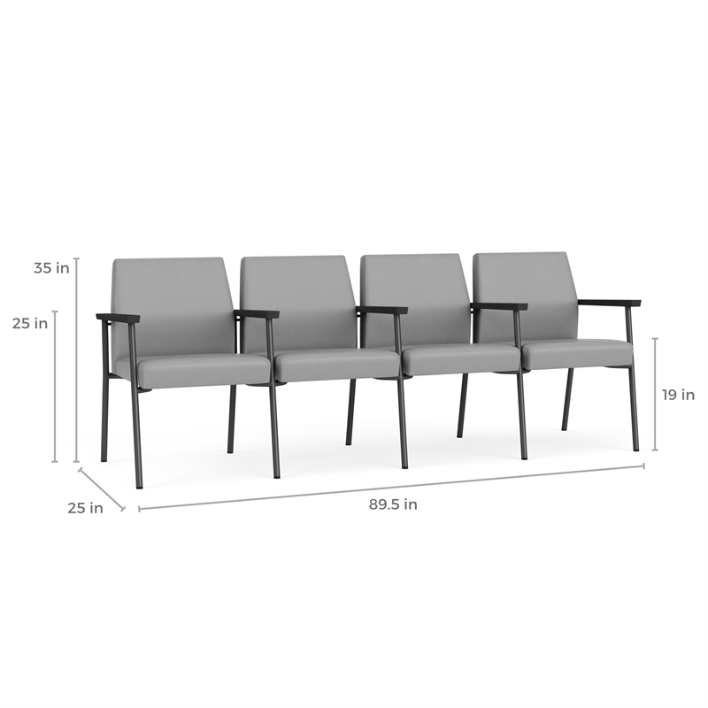 Mystic Reception Waiting 4-Seat Tandem Seating / Black Steel / Light Gray