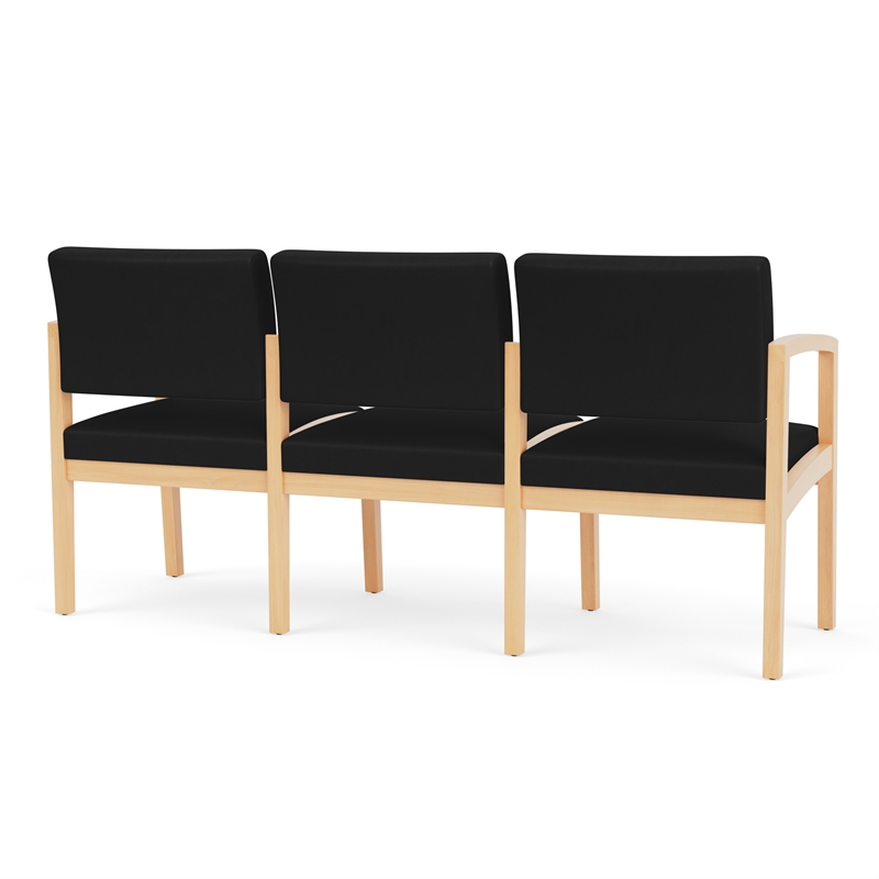 Lenox Wood Reception Waiting 3-Seat Tandem Seating / Natural Wood / Black