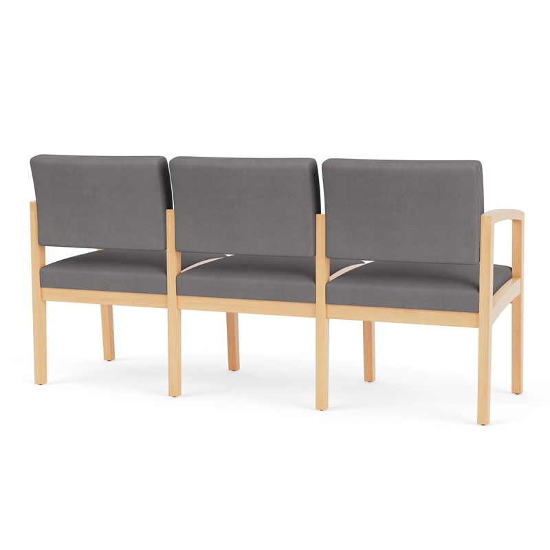 Lenox Wood Reception Waiting 3-Seat Tandem Seating / Natural Wood / Light Gray