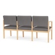 Lenox Wood Reception Waiting 3-Seat Tandem Seating / Natural Wood / Light Gray
