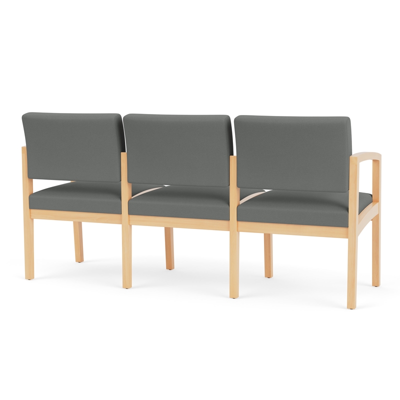 Lenox Wood Reception Waiting 3-Seat Tandem Seating / Natural Wood / Light Gray