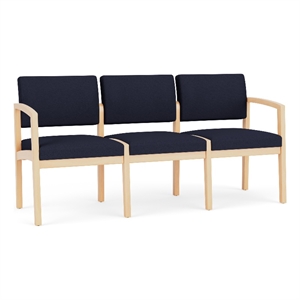 Lenox Wood Reception Waiting 3-Seat Tandem Seating / Natural Wood / Navy Blue