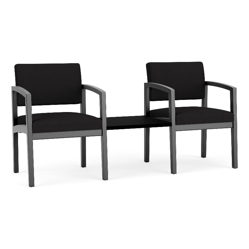 Lenox Wood Reception Waiting 2-Seat Tandem Center Table / Black Wood / Black