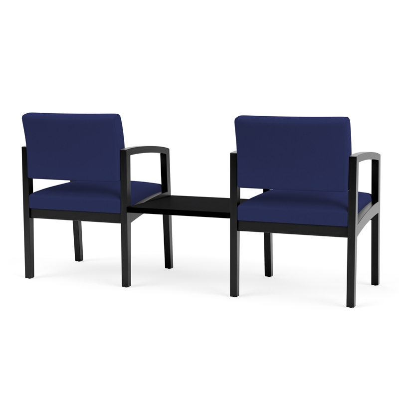 Lenox Wood Reception Waiting 2-Seat Tandem Center Table / Black Wood / Blue