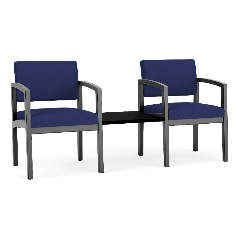 Lenox Wood Reception Waiting 2-Seat Tandem Center Table / Black Wood / Blue