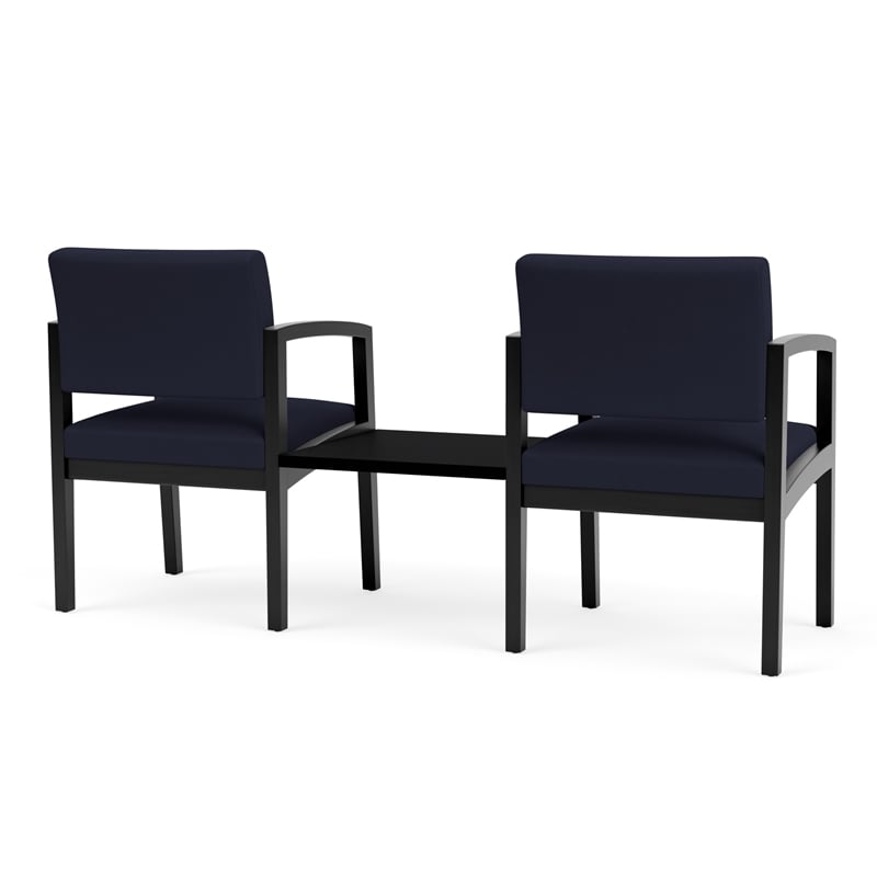 Lenox Wood Reception Waiting 2-Seat Tandem Center Table / Black Wood / Navy Blue