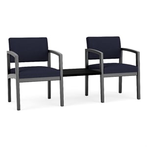 Lenox Wood Reception Waiting 2-Seat Tandem Center Table / Black Wood / Navy Blue
