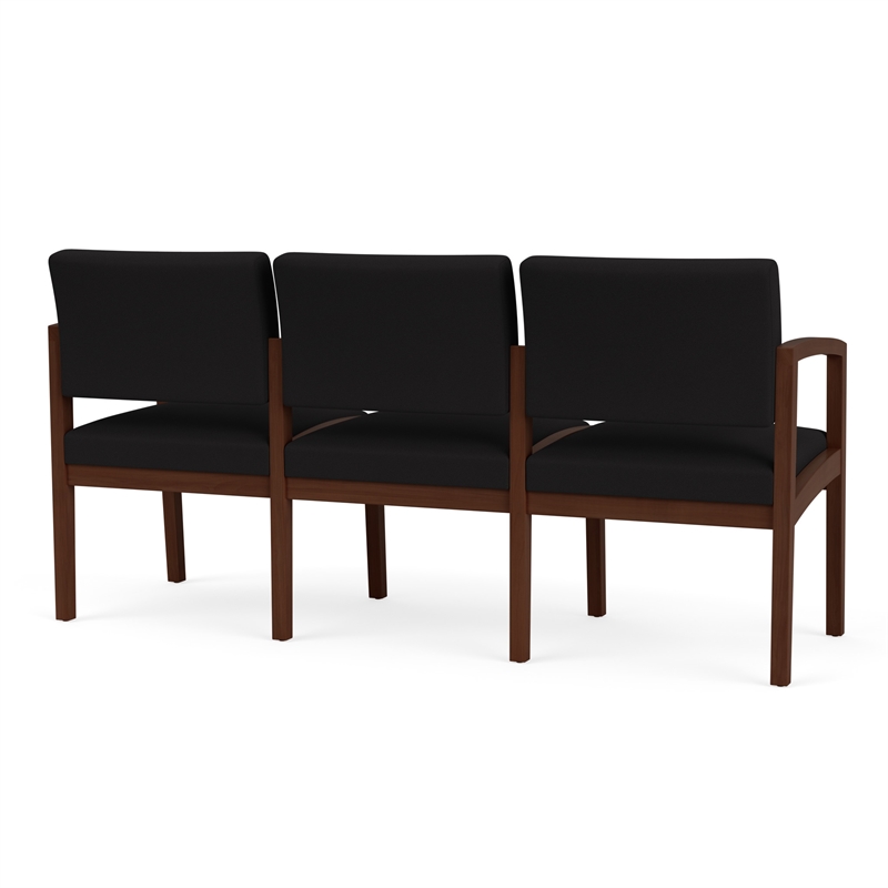 Lenox Wood Reception Waiting 3-Seat Tandem Seating / Walnut Wood / Black