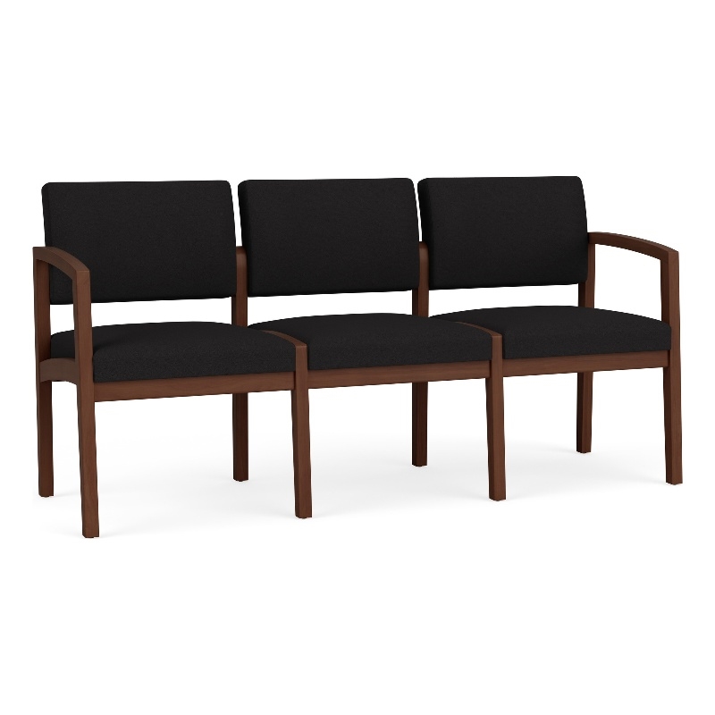 Lenox Wood Reception Waiting 3-Seat Tandem Seating / Walnut Wood / Black
