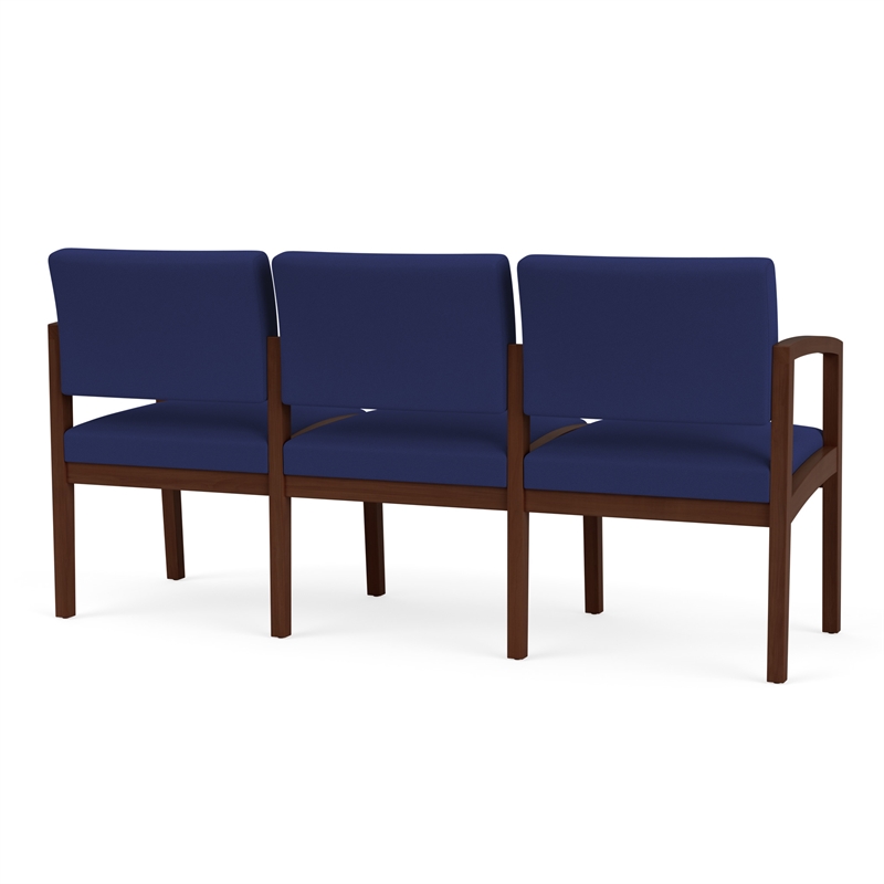 Lenox Wood Reception Waiting 3-Seat Tandem Seating / Walnut Wood / Blue