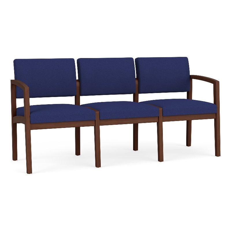 Lenox Wood Reception Waiting 3-Seat Tandem Seating / Walnut Wood / Blue
