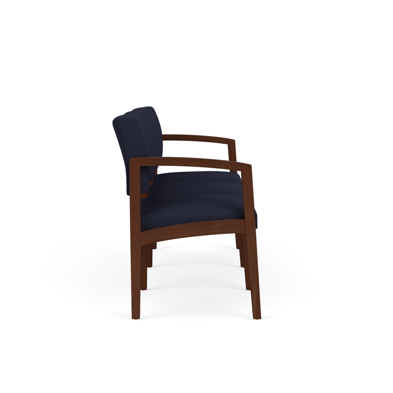 Lenox Wood Reception Waiting 3-Seat Tandem Seating / Walnut Wood / Navy Blue