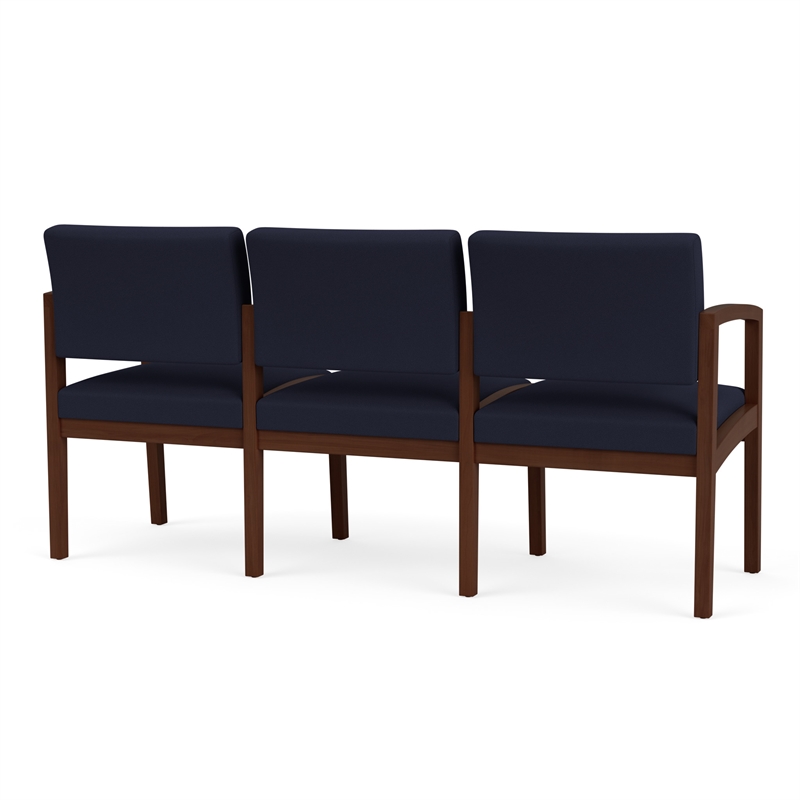 Lenox Wood Reception Waiting 3-Seat Tandem Seating / Walnut Wood / Navy Blue