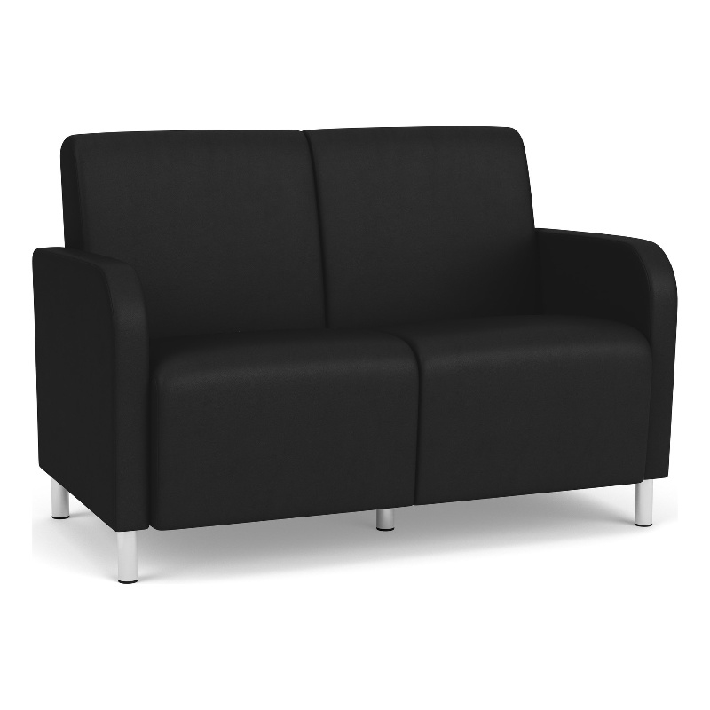 Siena 2-Seat Lounge Reception Tandem Seating / Brushed Steel Legs / Black