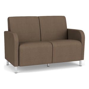Siena 2-Seat Lounge Reception Tandem Seating / Brushed Steel Legs / Brown