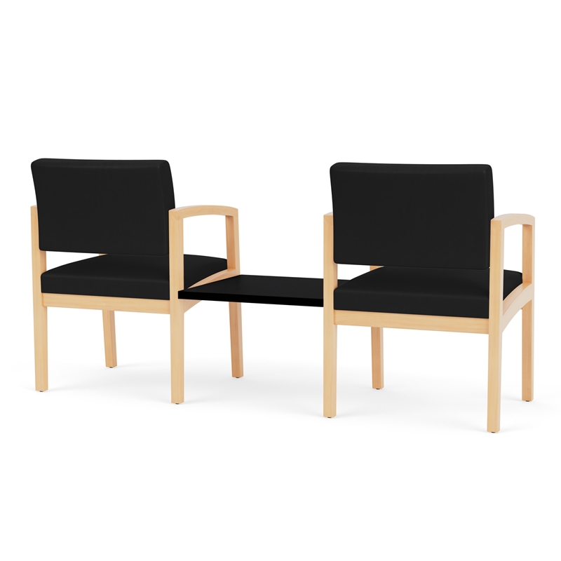 Lenox Wood Reception Waiting Room 2-Seat Tandem / Natural Wood / Black