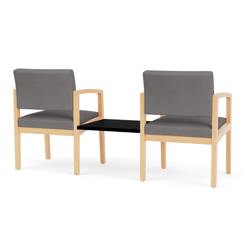 Lenox Wood Reception Waiting 2-Seat Tandem / Natural Wood / Light Gray