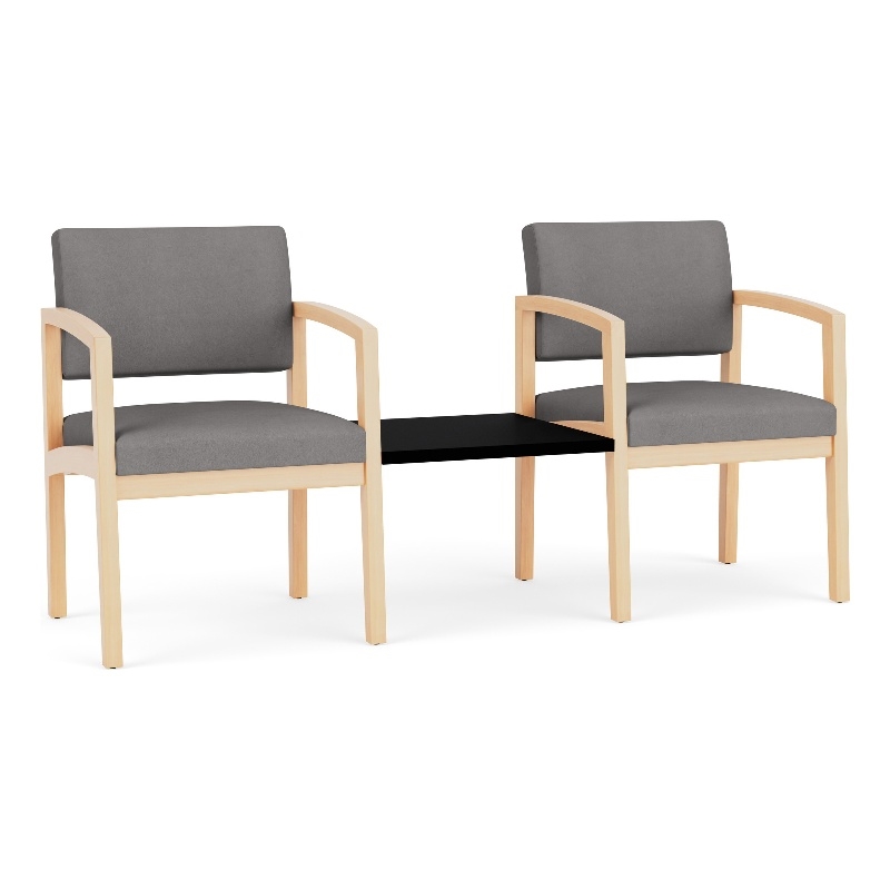 Lenox Wood Reception Waiting 2-Seat Tandem / Natural Wood / Light Gray