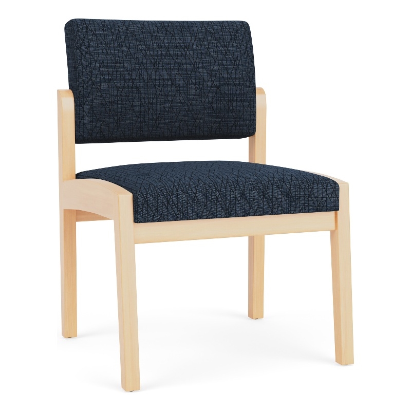 Lenox Wood Reception Waiting Armless Guest Chair / Natural Wood / Blue