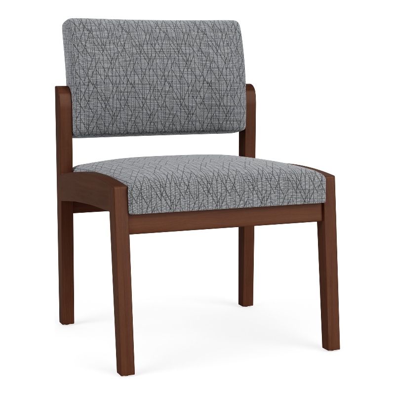 Lenox Wood Reception Waiting Room Armless Guest Chair / Walnut Wood / Gray