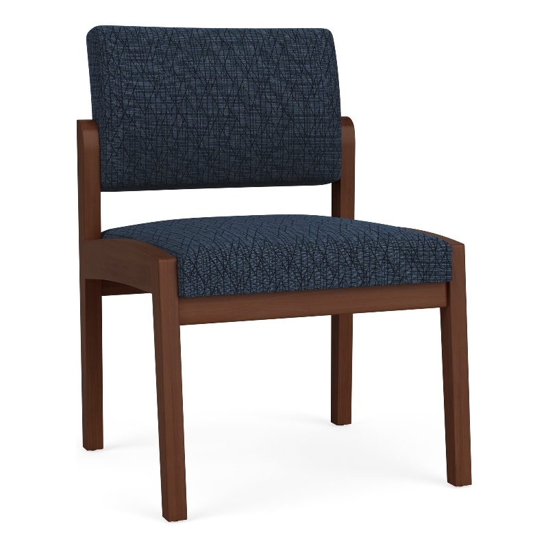Lenox Wood Reception Waiting Room Armless Guest Chair / Walnut Wood / Blue