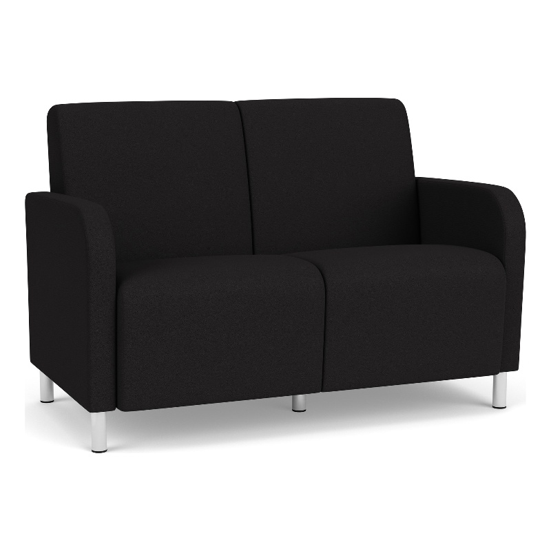 Siena 2-Seat Lounge Reception Tandem Seating / Brushed Steel Legs / Black