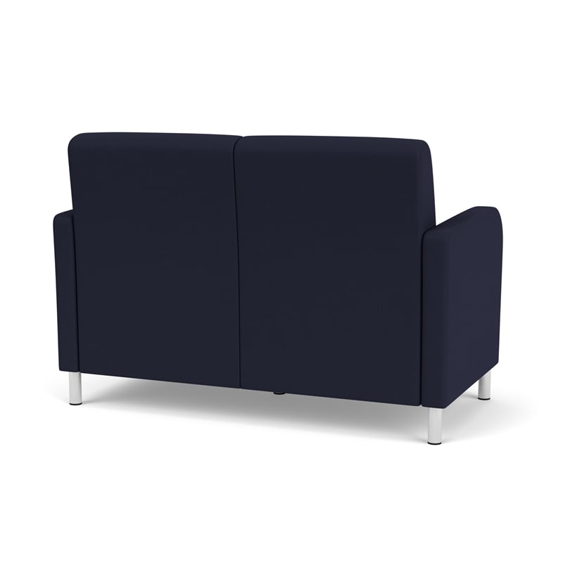 Siena 2-Seat Lounge Reception Tandem Seating / Brushed Steel Legs / Navy Blue