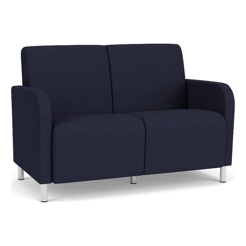 Siena 2-Seat Lounge Reception Tandem Seating / Brushed Steel Legs / Navy Blue