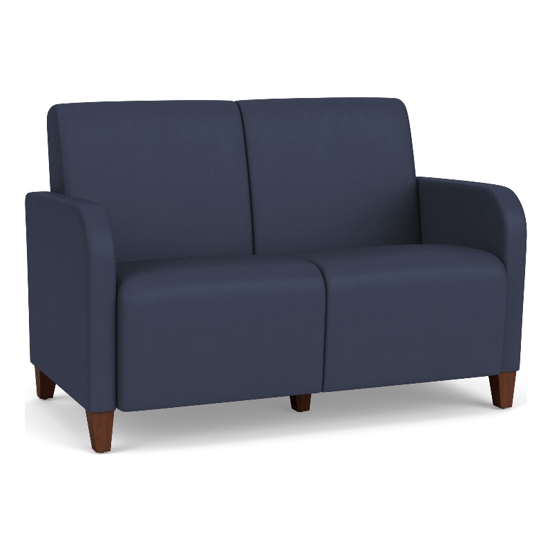 Siena 2-Seat Lounge Reception Waiting Tandem Seating / Walnut Wood Legs / Blue