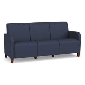 Siena 3-Seat Lounge Reception Waiting Tandem Seating / Walnut Wood Legs / Blue