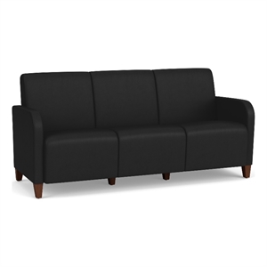 Siena 3-Seat Lounge Reception Waiting Tandem Seating / Walnut Wood Legs / Black