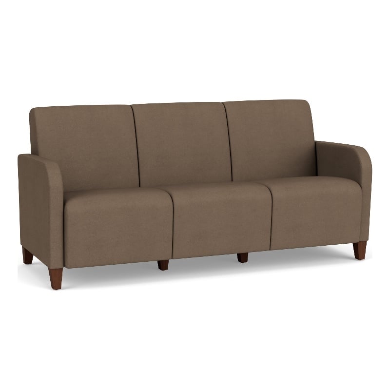 Siena 3-Seat Lounge Reception Waiting Tandem Seating / Walnut Wood Legs / Brown
