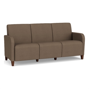Siena 3-Seat Lounge Reception Waiting Tandem Seating / Walnut Wood Legs / Brown