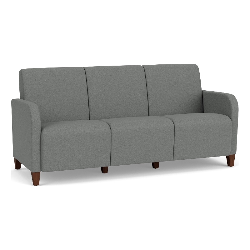 Siena 3-Seat Lounge Reception Tandem Seating / Walnut Wood Legs / Light Gray