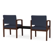 Lenox Wood Reception Waiting Room Healthcare 2-Seat Tandem / Walnut Wood / Blue