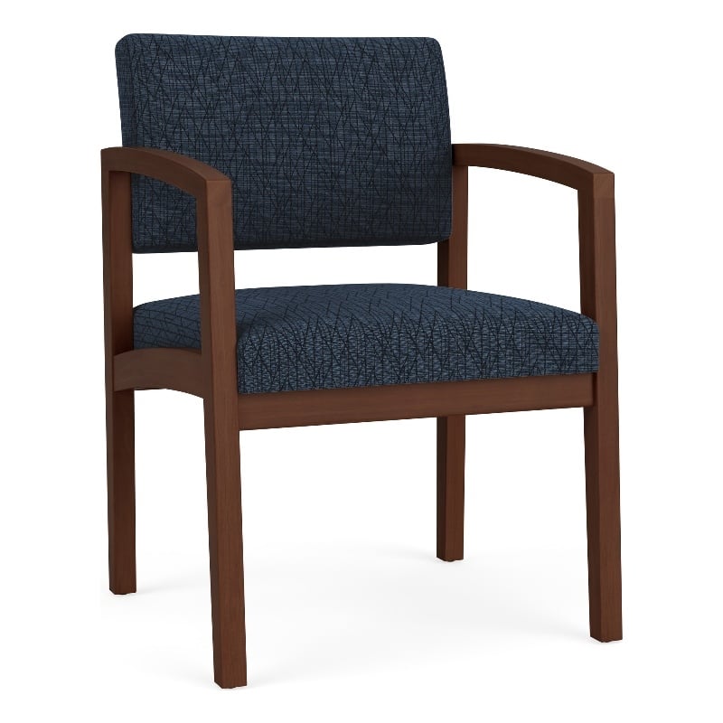 Lenox Wood Reception Waiting Room Wood Guest Chair / Walnut Wood / Blue