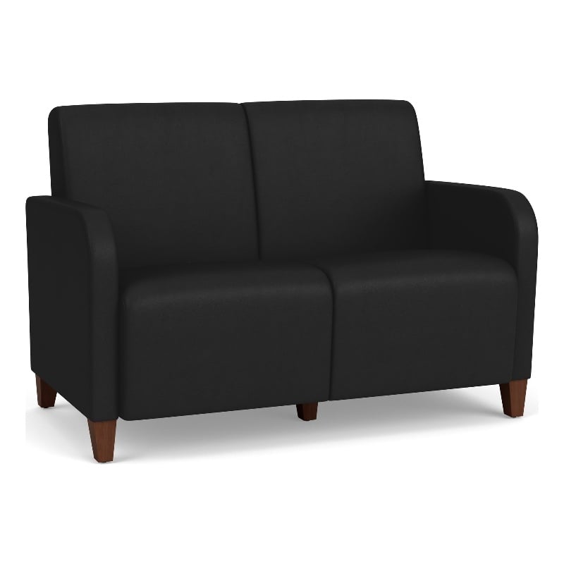 Siena 2-Seat Lounge Reception Waiting Tandem Seating / Walnut Wood Legs / Black
