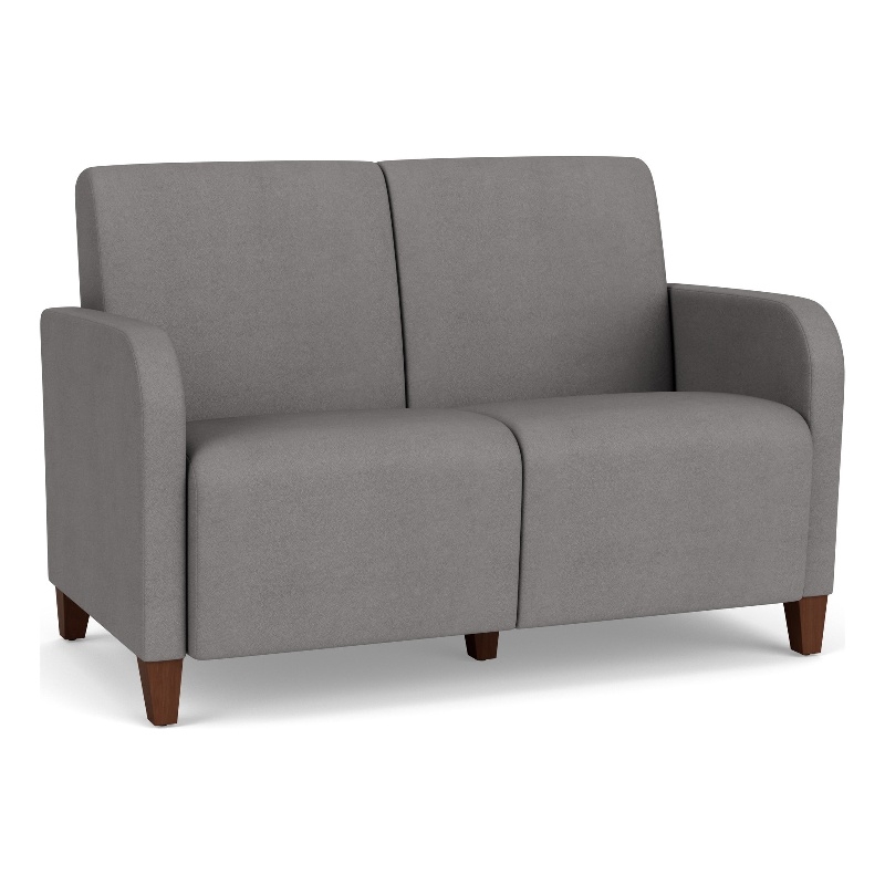 Siena 2-Seat Lounge Reception Tandem Seating / Walnut Wood Legs / Light Gray