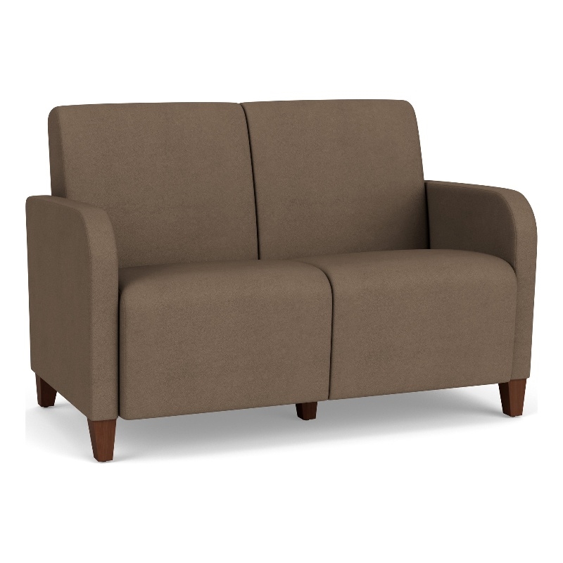 Siena 2-Seat Lounge Reception Waiting Tandem Seating / Walnut Wood Legs / Brown