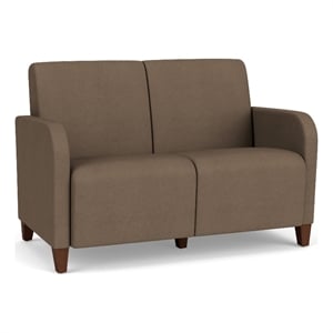 Siena 2-Seat Lounge Reception Waiting Tandem Seating / Walnut Wood Legs / Brown