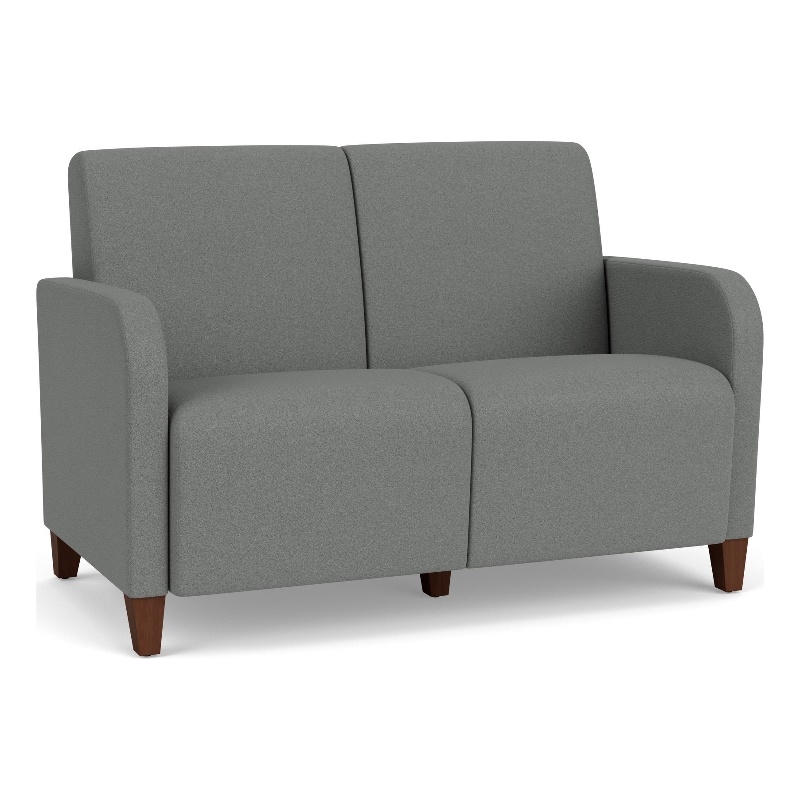 Siena 2-Seat Lounge Reception Tandem Seating / Walnut Wood Legs / Light Gray
