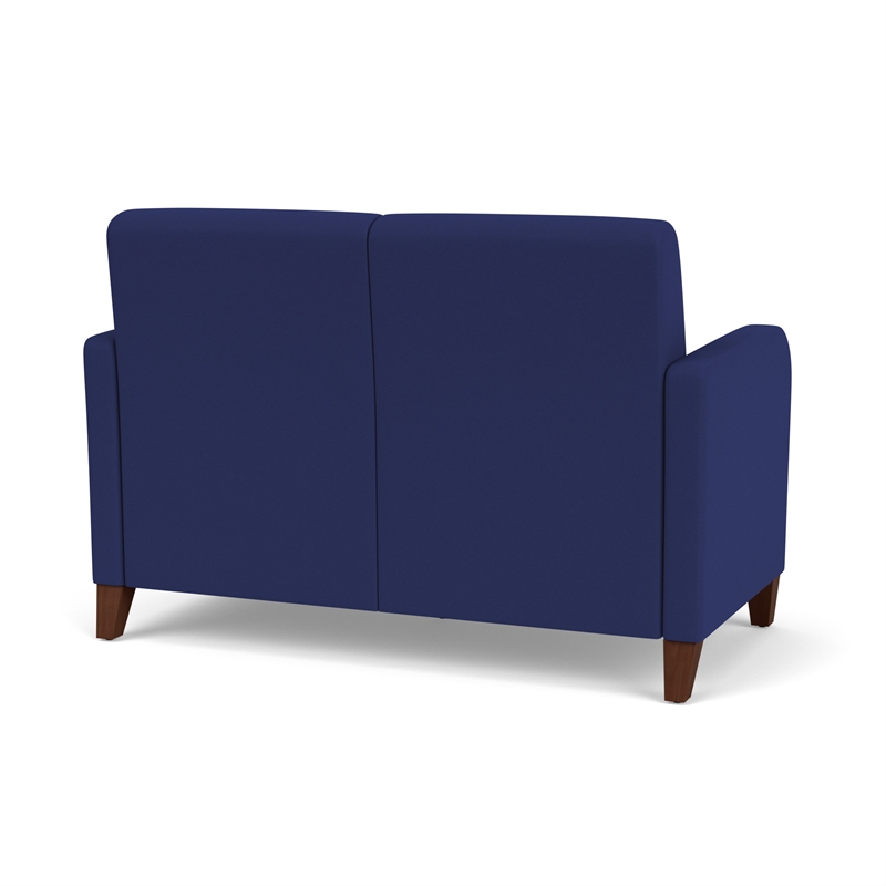 Siena 2-Seat Lounge Reception Waiting Tandem Seating / Walnut Wood Legs / Blue
