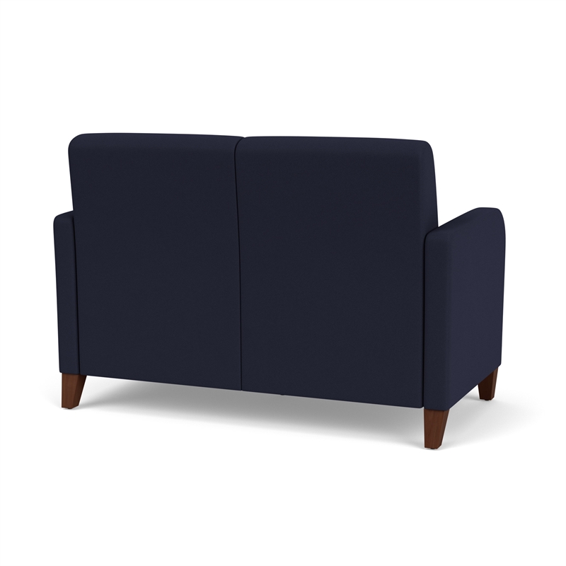 Siena 2-Seat Lounge Reception Tandem Seating / Walnut Wood Legs / Navy Blue