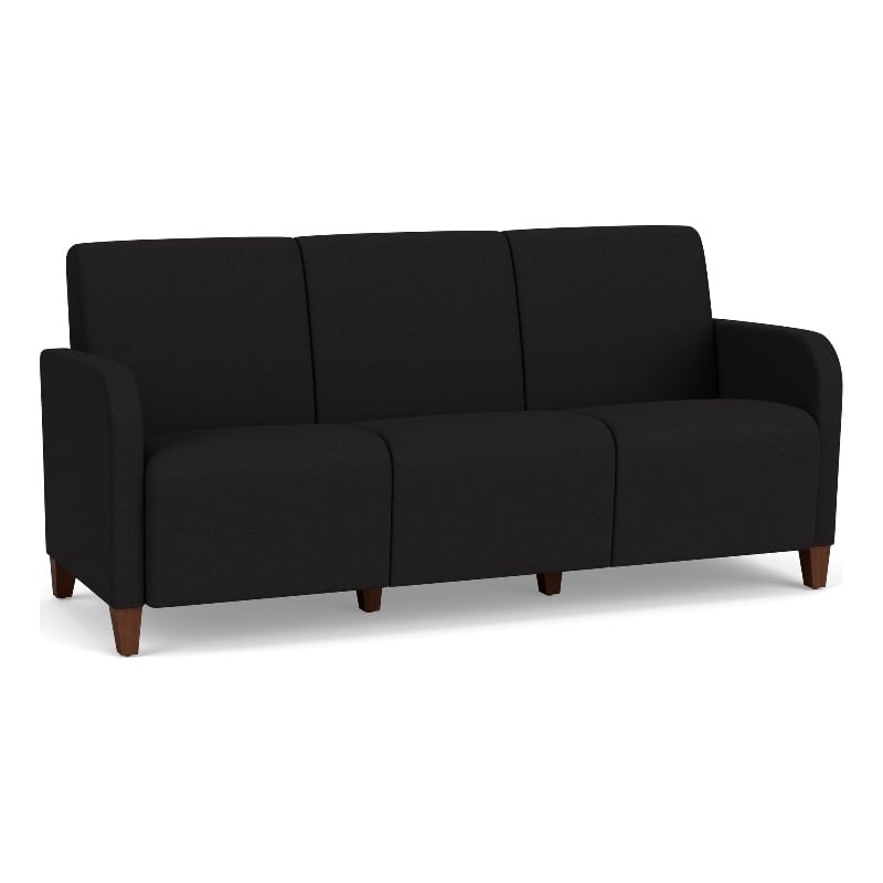 Siena 3-Seat Lounge Reception Waiting Tandem Seating / Walnut Wood Legs / Black