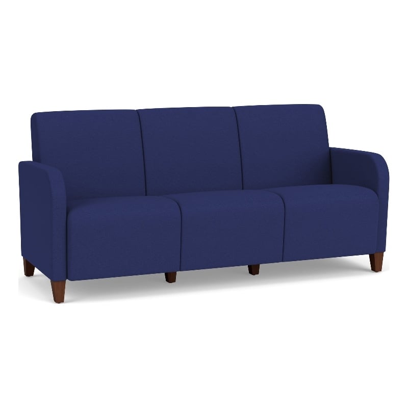 Siena 3-Seat Lounge Reception Waiting Tandem Seating / Walnut Wood Legs / Blue