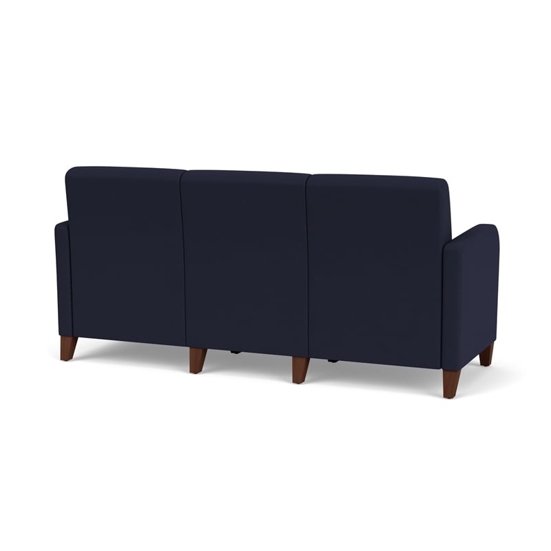 Siena 3-Seat Lounge Reception Tandem Seating / Walnut Wood Legs / Navy Blue