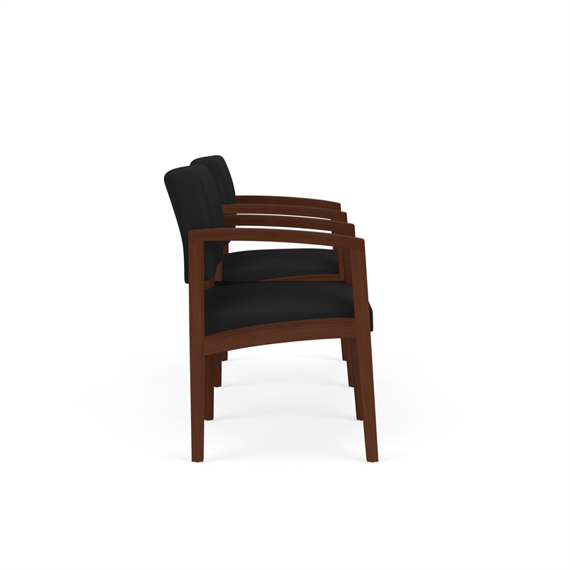 Lenox Wood Reception Waiting Room Healthcare 2-Seat Tandem / Walnut Wood / Black