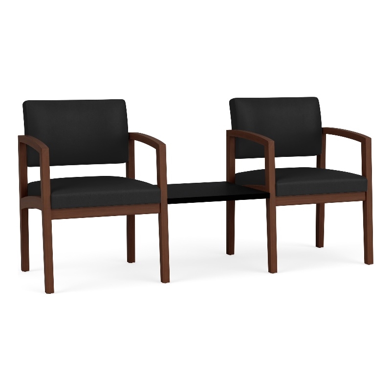 Lenox Wood Reception Waiting Room Healthcare 2-Seat Tandem / Walnut Wood / Black
